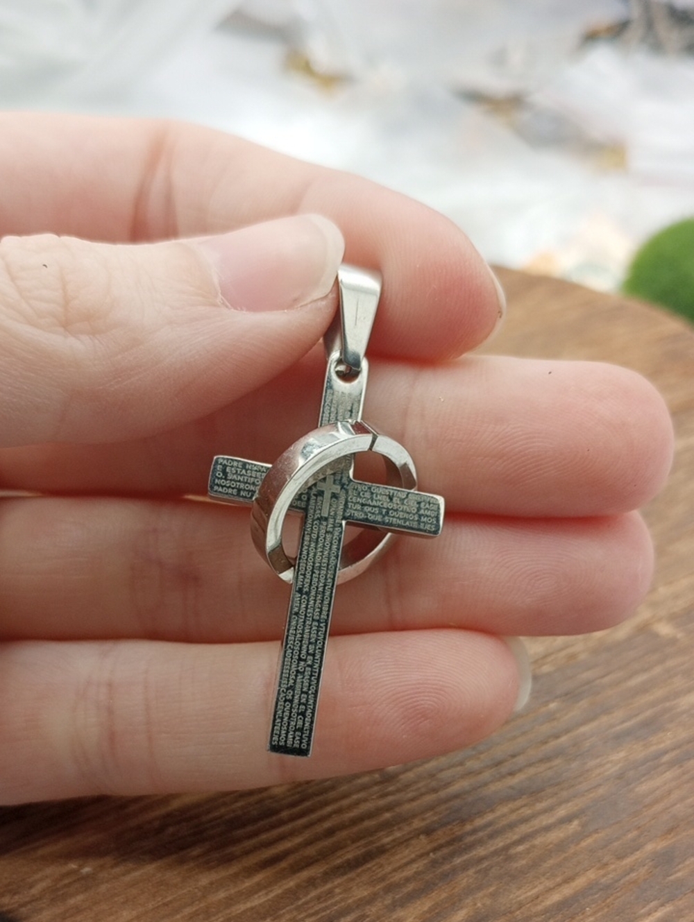 Silver Tone Cross Pendant Necklace - Stainless Steel Religious Charm P257
